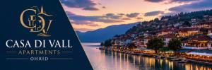 a sign for a town with a river and a city at Casa di VaLL in Ohrid