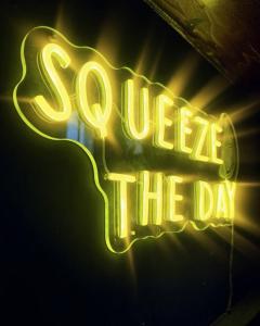 a neon sign that says squeeze the day at The Hairy Lemon in Alnwick +3 photos