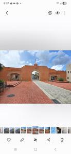 two photographs of a building with a brick courtyard at Colonial apartment for up to 4 person in Santo Domingo +17 photos