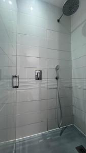 a bathroom with a shower with a shower head at Studio Provence in Istres +8 photos