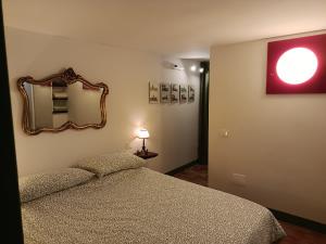 a bedroom with a bed and a mirror on the wall at GuestHouse Tana del Riccio Todi in Todi