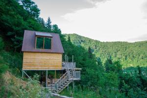 a house on the side of a hill with trees at Cliffside - ქლიფსაიდი in Makhunts'et'i +18 photos