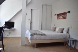 a bedroom with a bed and a tv in it at Hotel La Licorne in Carnac