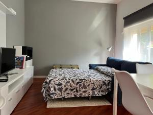 a living room with a couch and a tv at Maison de l'Eau by Lago Maggiore Rentals in Verbania