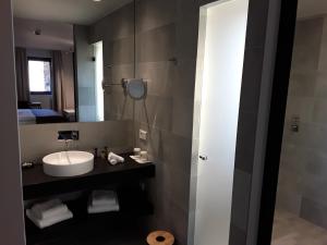 a bathroom with a sink and a mirror at Hostellerie Stafelter in Walferdange