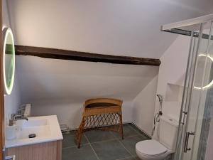 a bathroom with a toilet and a sink and a chair at Escapade bucolique calme et nature in Saint-Léger-aux-Bois +28 photos