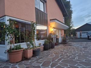 a row of potted plants in front of a building at Studio Verde in Au