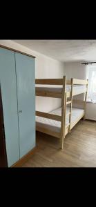 a room with two bunk beds and a cabinet at chalupa na Vysočině in Věž