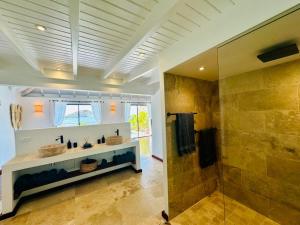 a bathroom with a sink and a shower at Case Macalpa in Saint Barthelemy