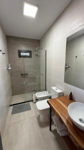 a bathroom with a toilet and a sink and a shower at Terracampo Apart in Ciudad Lujan de Cuyo +32 photos