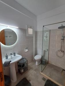 ein Badezimmer mit Waschbecken, Toilette und Dusche in der Unterkunft VILLA VRACHOS Preveza in Vráchos