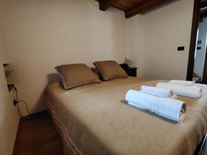 a large bed in a room with two pillows on it at Casa Allegra in Pont-Saint-Martin