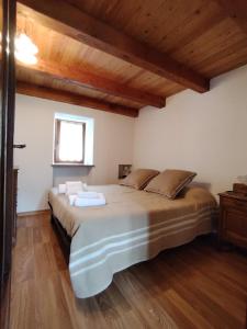 a bedroom with a large bed in a room with wooden ceilings at Casa Allegra in Pont-Saint-Martin +10 photos
