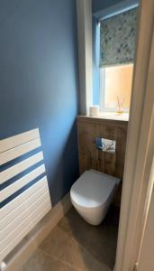 a bathroom with a white toilet and a sink at Spring Cottage Bretforton in Bretforton +20 photos