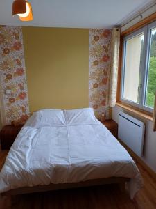 a bedroom with a bed and two windows at Passiflore in Saint-Racho