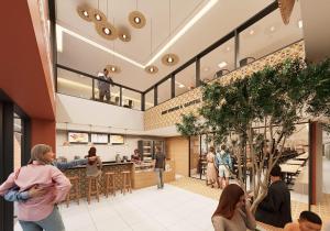 a rendering of a restaurant with people walking around at Hotel JB in Juazeiro do Norte +10 photos