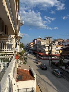 a view of a city street from a building at Pieria Paralia Apartment in Paralia Katerinis