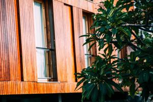 a tree in front of a building with windows at ARTS IN Hotel Conde Carvalhal in Funchal