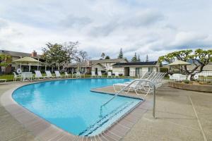 a large swimming pool with white chairs in a yard at Silverado Resort and Spa 382 in Napa