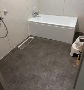 a bathroom with a white tub and a toilet at ホテルZERO in Tanigashira