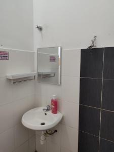 a white bathroom with a sink and a mirror at Twenty2 Homestay Sepang in Sepang +8 photos