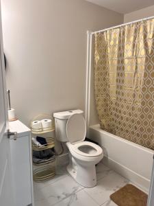a bathroom with a toilet and a shower at Peace House in Bills Island +10 photos