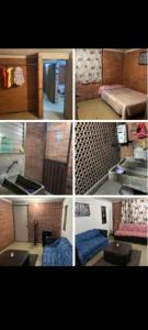 a collage of four pictures of a room at Bienvenidos Todos in Mexico City