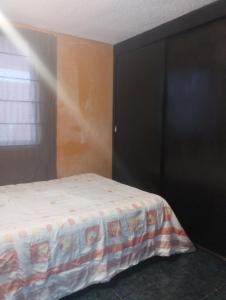 a bedroom with a bed and a black cabinet at Bienvenidos Todos in Mexico City