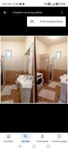 two pictures of a bathroom with a sink and a toilet at Vida vendégház in Hajdúszoboszló