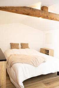 a bedroom with a large bed with white sheets at Loft Sous Pref in Montbéliard