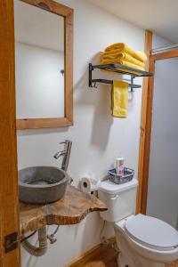 a bathroom with a sink and a toilet at Colibri - Cabañas Puerto del Zopilote in Pinal de Amoles +35 photos
