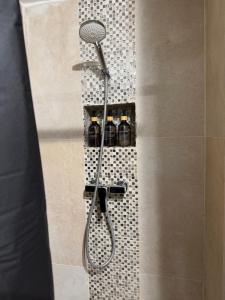 a shower with a shower head in a bathroom at Lumière du paradis in Villes-sur-Auzon +8 photos