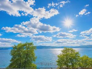a view of a large body of water with trees at Nikita Lux in Lagadin