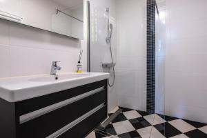a bathroom with a sink and a shower at Veerse Muze in Kamperland +37 photos