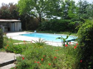 a swimming pool in a garden with flowers at Xibouette in Lesgor