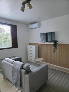 a living room with a couch and a table at Kotoisa 1 in Seinäjoki