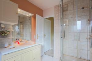 a bathroom with a sink and a shower at Chambres D'hôtes Soizic in Paimpol +15 photos
