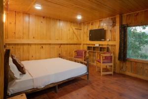 a bedroom with a bed and a television in it at Wildernest Resort in Kota Bāgh
