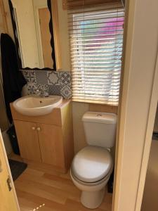 a small bathroom with a toilet and a sink at Camping paradis in Clohars-Carnoët