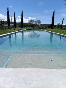 a large swimming pool with trees in the background at La Bohême in Charols