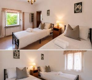two pictures of a bedroom with two beds at Belvedere da Fernanda in Fontechiari