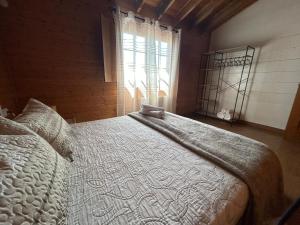 a bedroom with a large bed and a window at Cabaña con jacuzzi privado in Caravaca de la Cruz