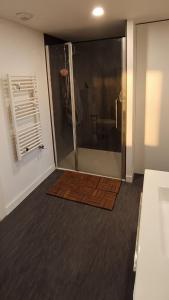 ein Badezimmer mit Dusche mit Glastür in der Unterkunft Appartement neuf avec balcon - Vue mer - Crozon in Crozon + 13 Fotos