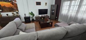 a living room with a couch and a tv at Casa V del Pino in Teror