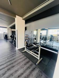 a gym with treadmills and elliptical machines at Apartamento de 3 quartos, climatizado com lazer completo in Brasília