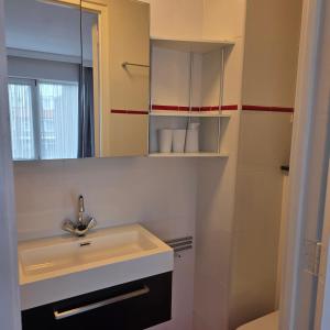 a bathroom with a sink and a mirror at Hotel B&B Seahorse in Katwijk +55 photos