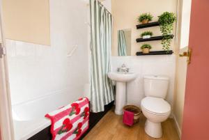 a bathroom with a toilet and a sink at Central Brockenhurst Village Flat with Free Parking in Brockenhurst