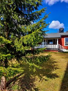 a red house with a tree in front of it at Østby Trysil luxury holiday home in Trysil