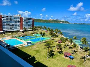 an aerial view of the resort and the ocean at Private Island Oceanview Condo in Fajardo