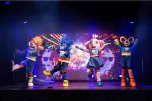 a group of sonic characters on a stage at Lifes a Beach on Presthaven Sands in Prestatyn